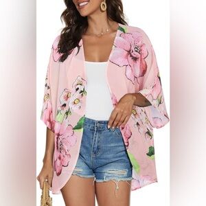 Floral Pink Kimono Cover-Up, 3XL